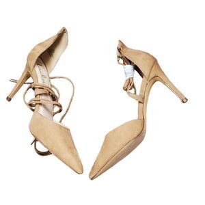Lulu's Camel Faux Suede Wrap Heels